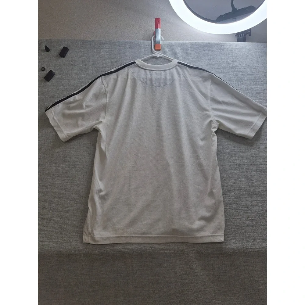 Adidas T Shirt Men Medium White Black Embroidered Logo Crew Neck Athletic Casual